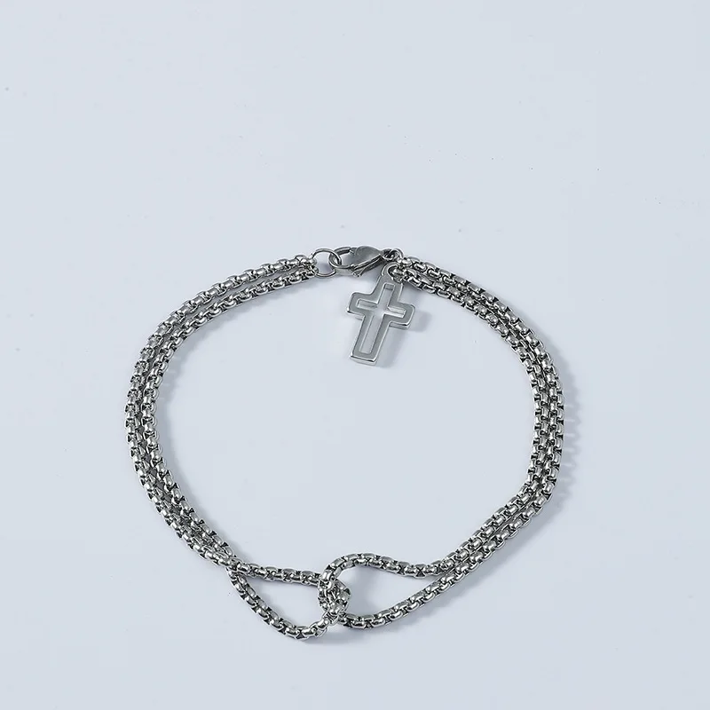 New Titanium Steel Cross Bracelet Hip Hop Versatile Cold and Trendy Men\'s Bracelet