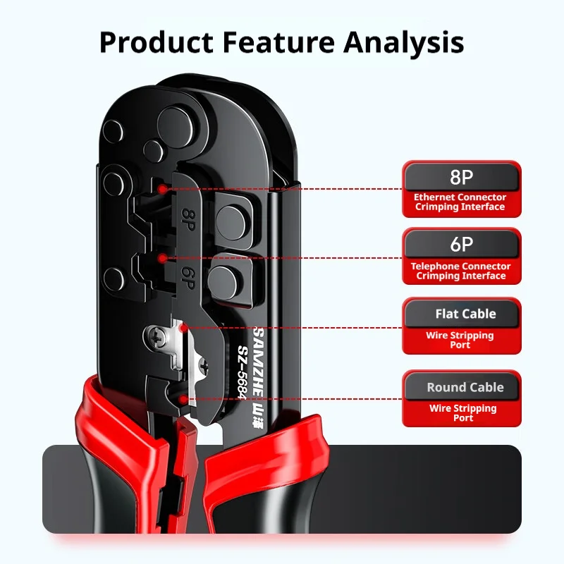 SAMZHE RJ45 Crimper Tools Crimping Pliers Ethernet Network Cable Crimper Cutter for 8P/6P/4P RJ45 RJ11 precise Stripper Plier