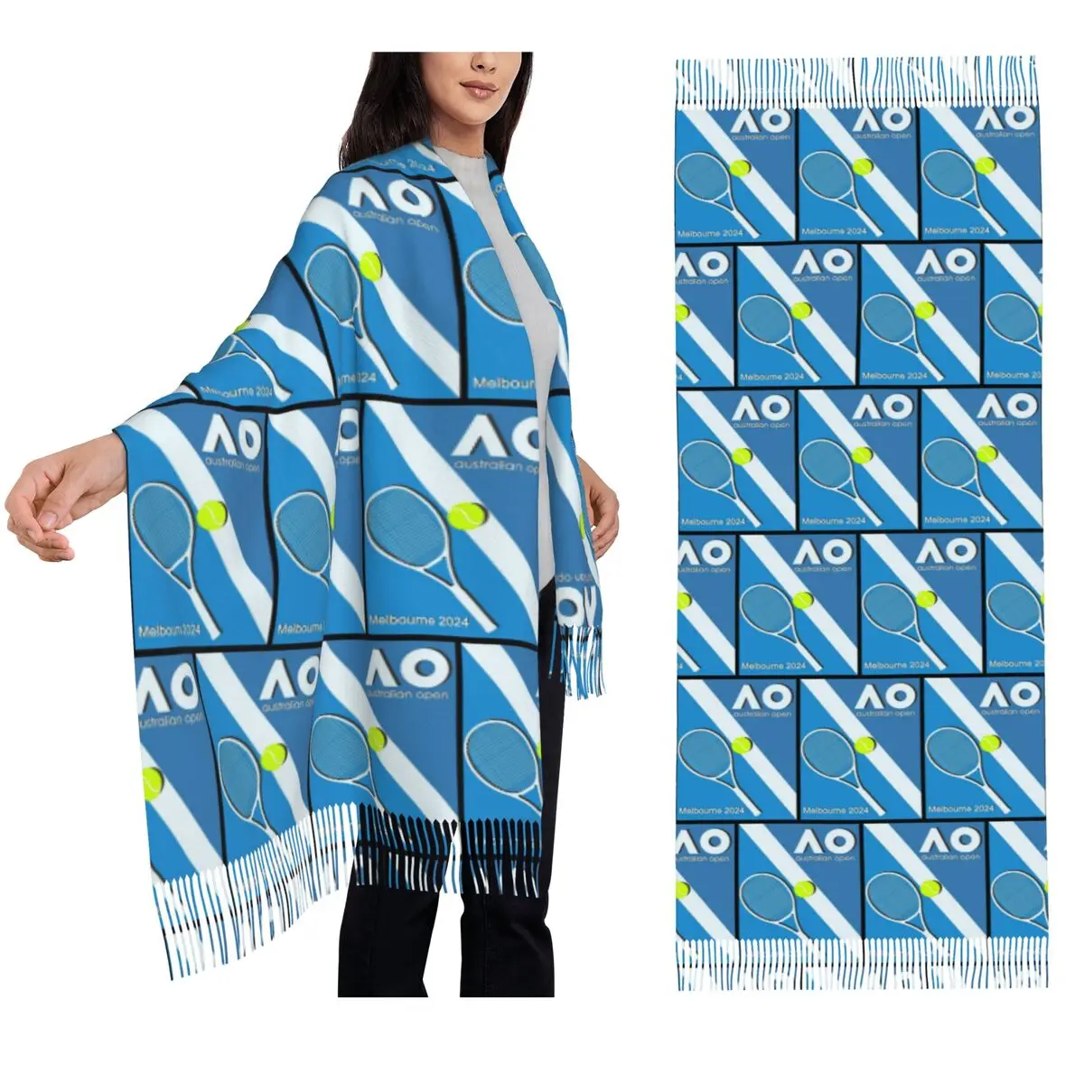 

Australian Open AO Scarf Tassel Scarves Women Soft Warm Shawls and Wraps Long Fall Winter Shawl Wrap