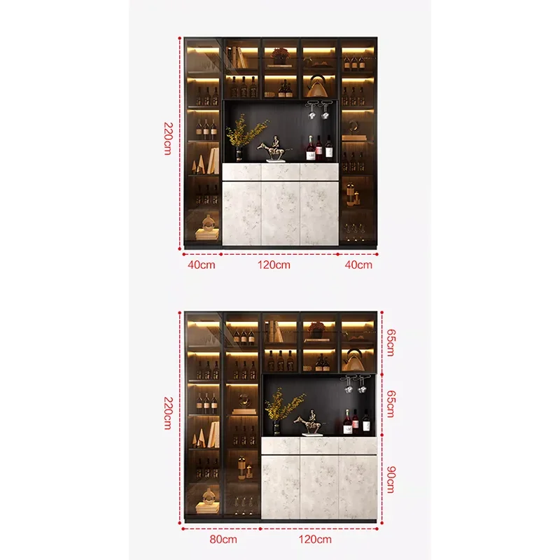 Italian Luxury Glass Wine Cabinet Display Restaurant Coffee Simple Floor Side Cabinet Home Shelf Rack Vitrine Hotel Furniture