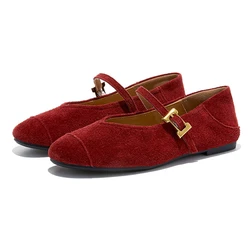AIYUQI zapatos planos de mujer de cuero genuino 2024 nuevos zapatos Mary Jane de primavera para mujer zapatos de Ballet literarios rojos para mujer