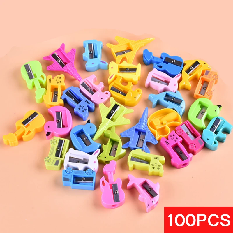 100pcs/lot Kids Cartoon Mini Pencil Sharpener Candy Color Standard Pencil Cutting Machine Student School Stationery Wholesale