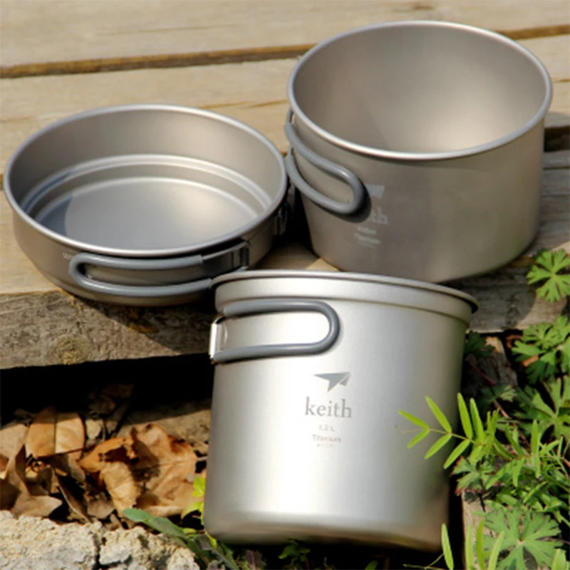 Keith Cooking Set Pot Pan Titanium Tableware Portale Outdoor Camping Hiking Cookware Titanium Pot Travel Cutlery Utensils Ti6014