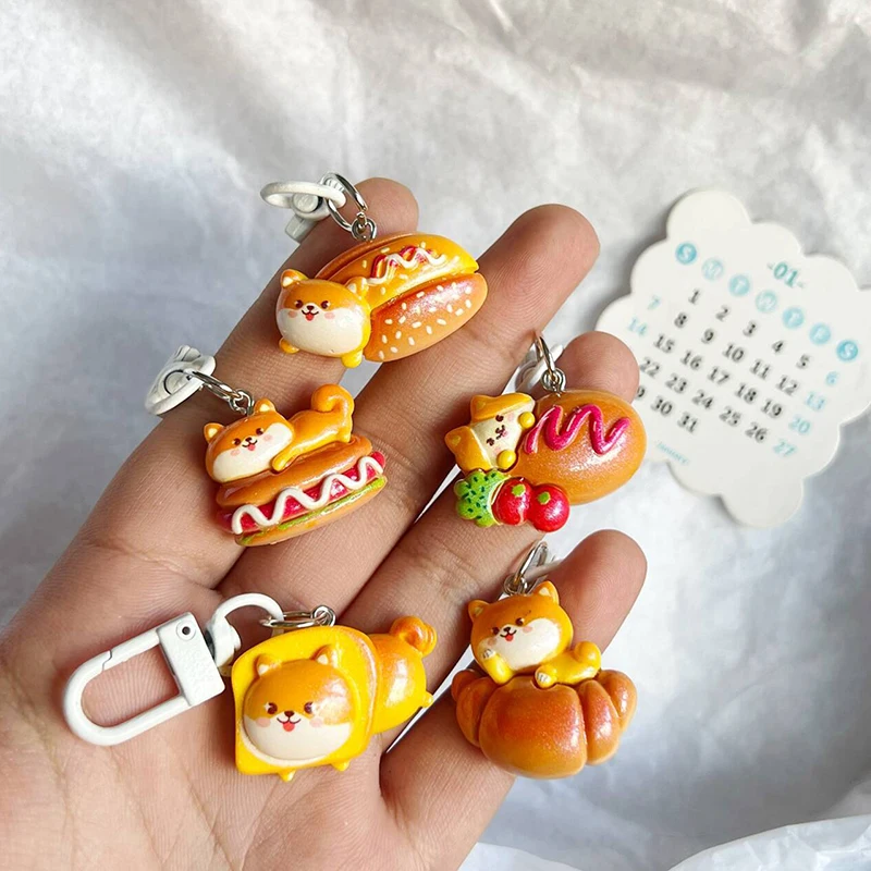 Cute Cartoon Bread Dog Keychain Kawaii Creative Hot Dog Keyring Lovely Bag Pendant 배낭 Decoration Gifts