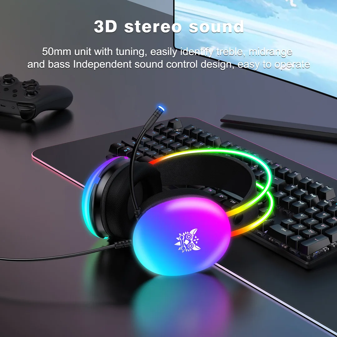 Onikuma X25 RGB Wired Gaming Headset with HD Microphone Noise Reduction Gaming Headphone For Smartphone PC Computer E-Sports