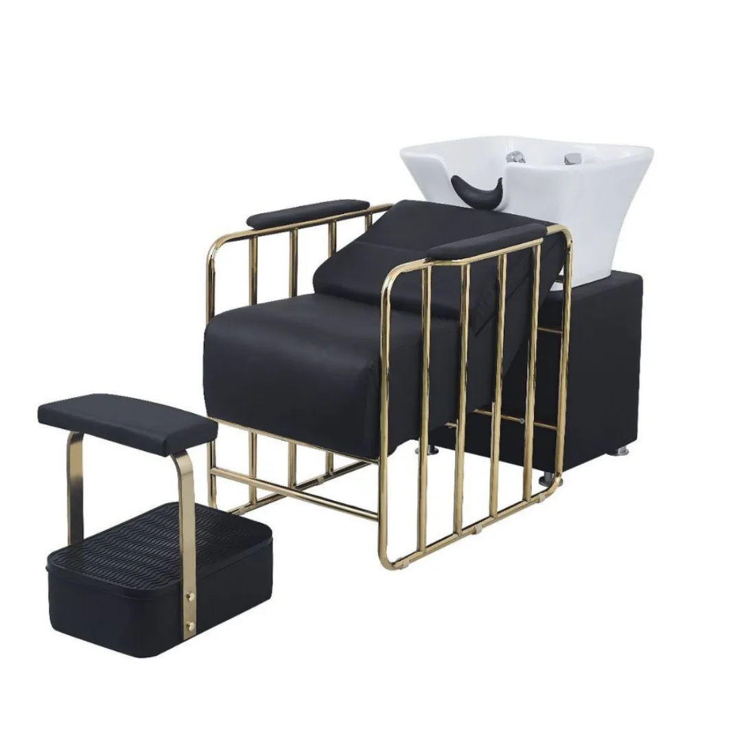 Semi-reclining hair wash bed for hair salons, dedicated flush beds, massage  barbershop ceramic basins, and shampoo
