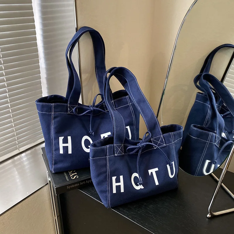 

2025 New! Lazy Style Letter Canvas Tote - Large Capacity, Minimalist Commuter Shoulder Bag