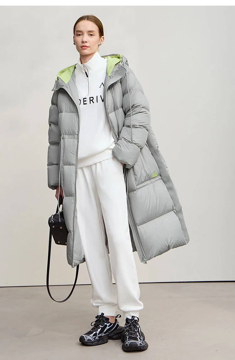 AMII Hooded Down Jacket 2026 Winter New Warm Zipper Long Sleeve 85% White Duck Down Coat Woman Loose Straight Long Coat 12524017
