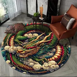 Oriental Dragon Print Round Carpet Suitable for Living Room Bedroom Carpet Flannel Non-slip Carpet, Sofa Chair Creative Door Mat