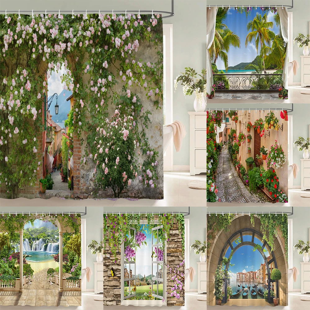 

3D European rural Flower landscape printing bathroom waterproof shower curtain polyester bath curtain home decoration curtain