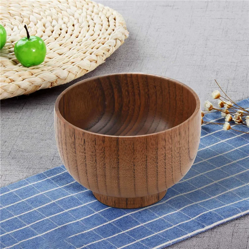 12 ชิ้นไม้ทําด้วยมือชามและช้อนสําหรับข้าว Miso เสิร์ฟ Home KITCHEN Tableware