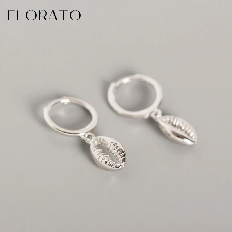 925 Sterling Silver Ear Needle INS Style Shell Pendant Hoop Earrings Retro Pierced Earrings Women's Party Jewelry Accessories 3