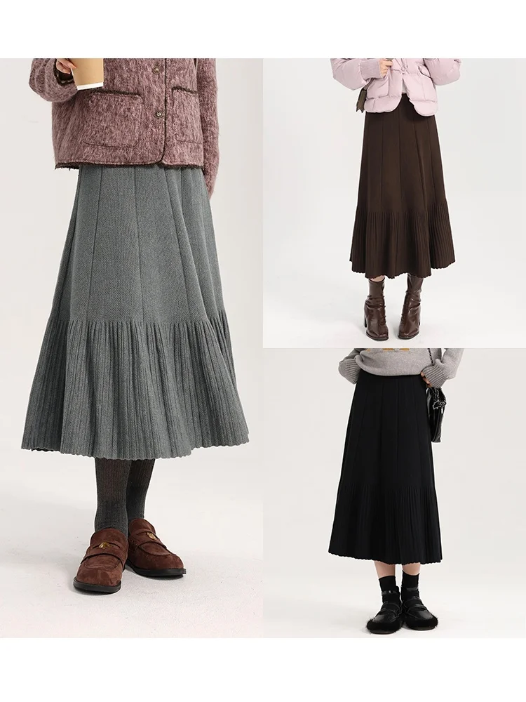 

Юбка-миди с высокой талией, однотонная, вязаная, женская, стильная, А-силуэт, повседневная, из модифицированного акрилового волокна, плиссированная