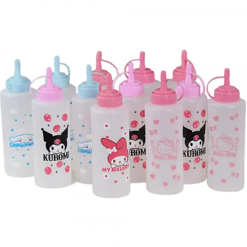 Hello Kittys Squeeze Oil Control Bottle Kawaii Sanrio Anime Transparent Ketchup Salad Spike Bottle Condiment Bottles Kitchen