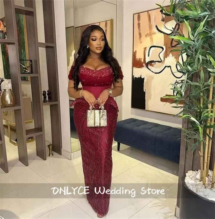 

Designer Style Burgundy Evening Dresses 2025 Beaded Crystal Sparkly African Wedding Party Gowns Senior Prom Party Customized