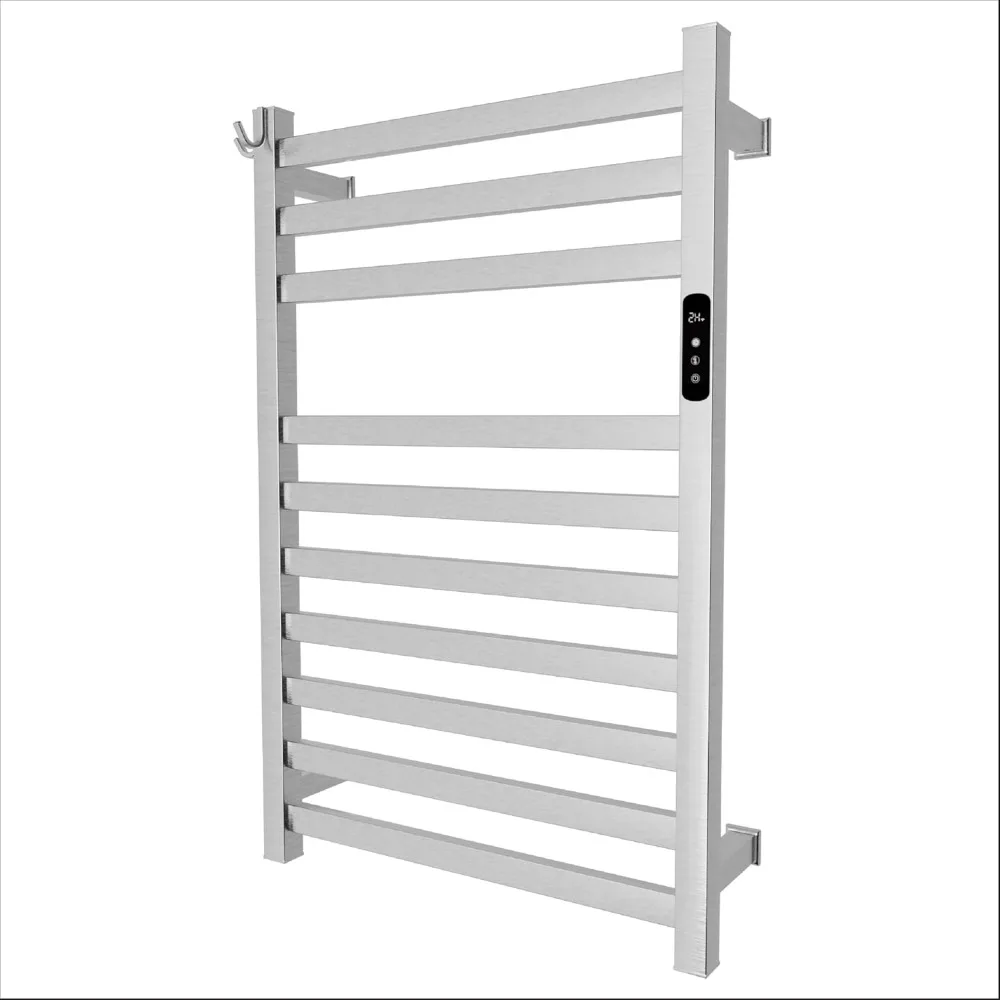 

Wall Mounted Electric Towel Warmer with Built-in Smart Wi-Fi Timer and Hardwired and Plug in Options (Brushed)