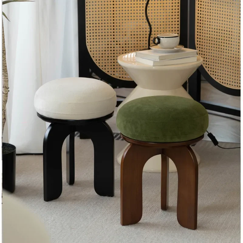 Middle Ancient Makeup Stool Living Room Solid Wood Shoe Bench High Elasticity Sponge Shoe Bench Versatile Scene Home Furniture