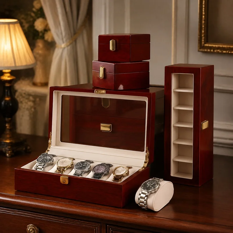Wooden Jewelry and Watch Organizer with Multiple Slots, Sleek Storage Solution for Men & Women, Available in 1-12 Compartments