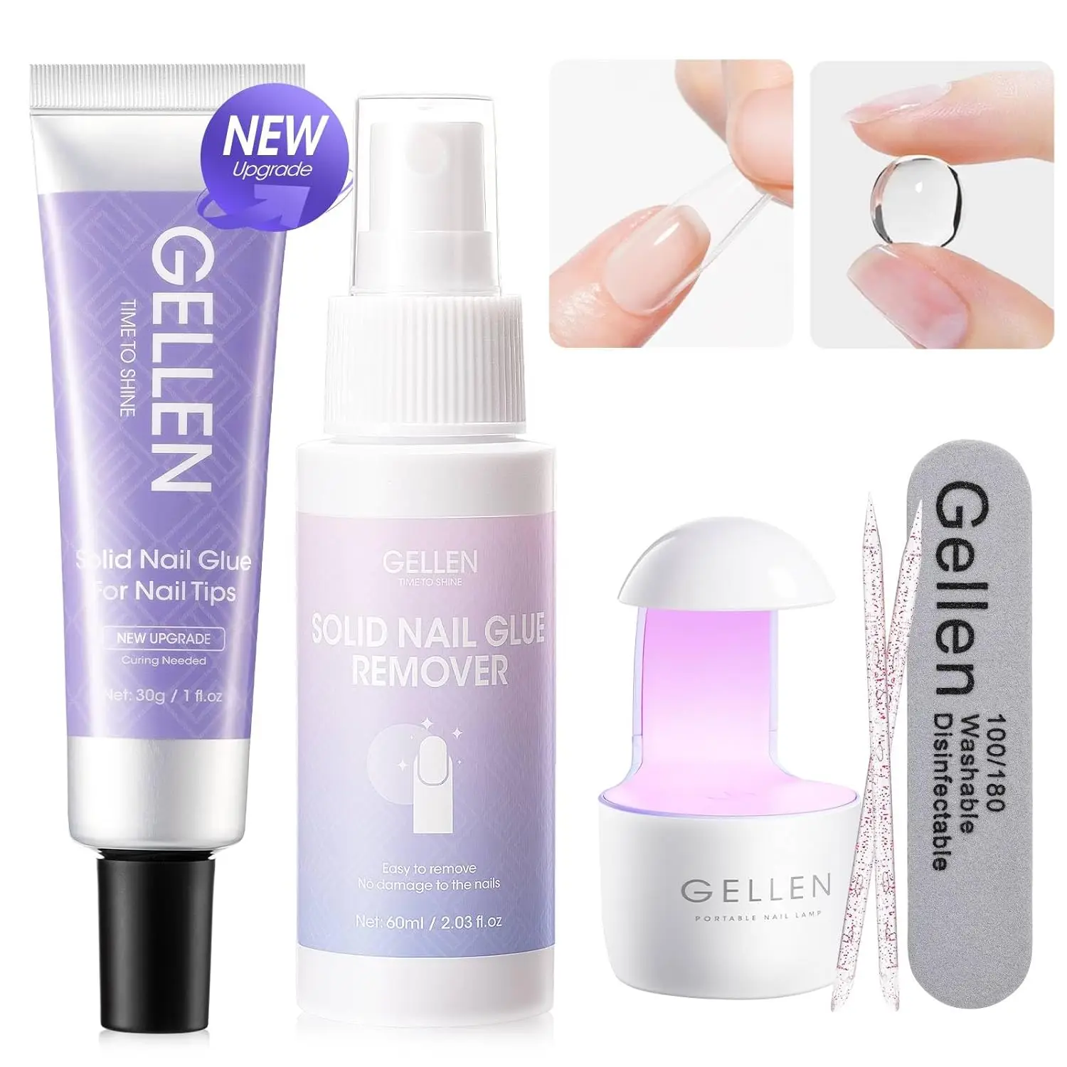 

GELLEN Solid Nail Glue Gel Sets for Press on Nails 30g Polygel Kit Glue Remover UV led Lamp Strong Adhesive Acrylic Nail Tips