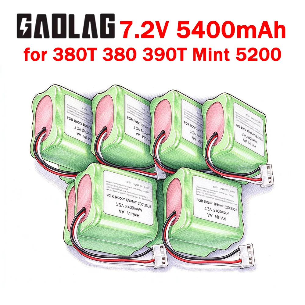 Brand New 5400mAh AA 7.2V Ni-MH Rechargeable Battery for iRobot Braava 380T 380 390T and Mint 5200 5200B 5200C Vacuum Cleaner
