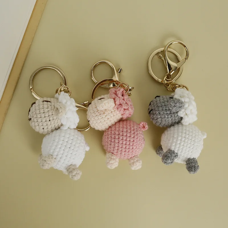 Cute Sheep Series Crochet Keychains Handmaking Knitting Alpaca Doll Keychain For Bag Pendant Knitted Keyrings Custom Accessories
