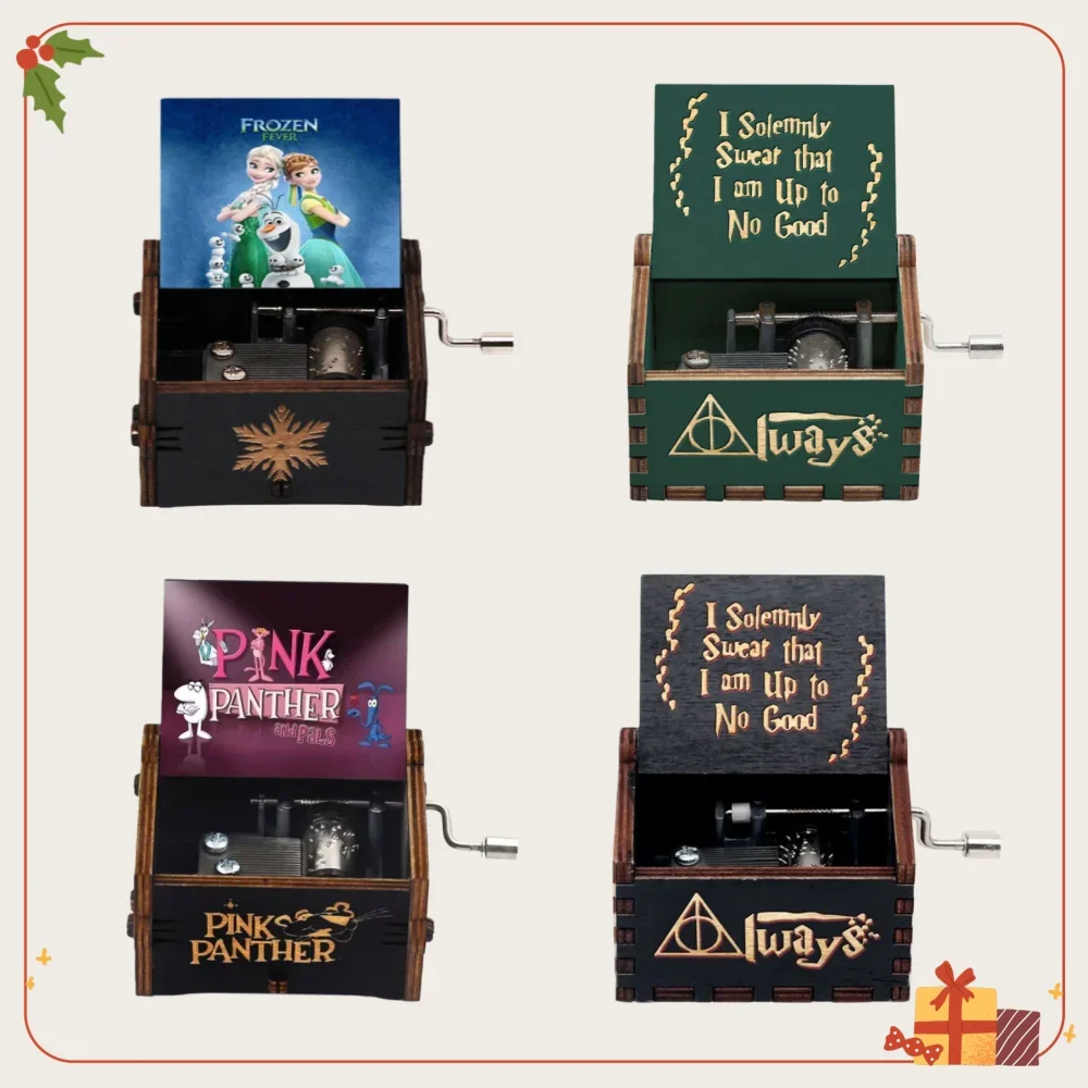 Adornos de caja de música de madera, tallas clásicas, cajas de música con manivela, manualidades navideñas, regalos, regalos