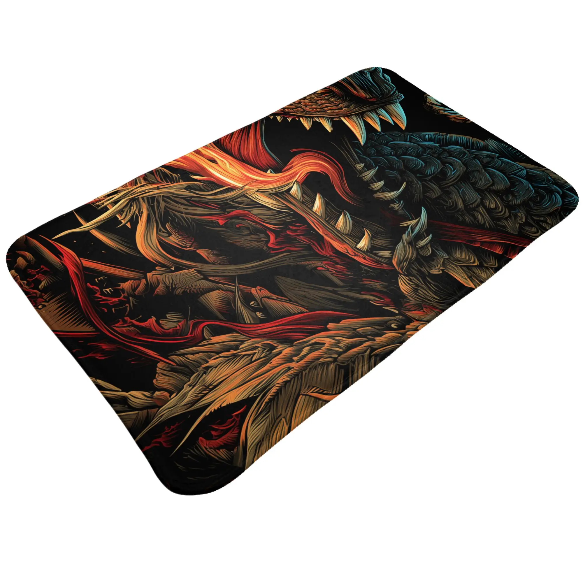 Fiery Dark Fantasy Dragon Illustration Anti-Slip Doormat Bedroom Mat  Welcome Indoor Home Decor