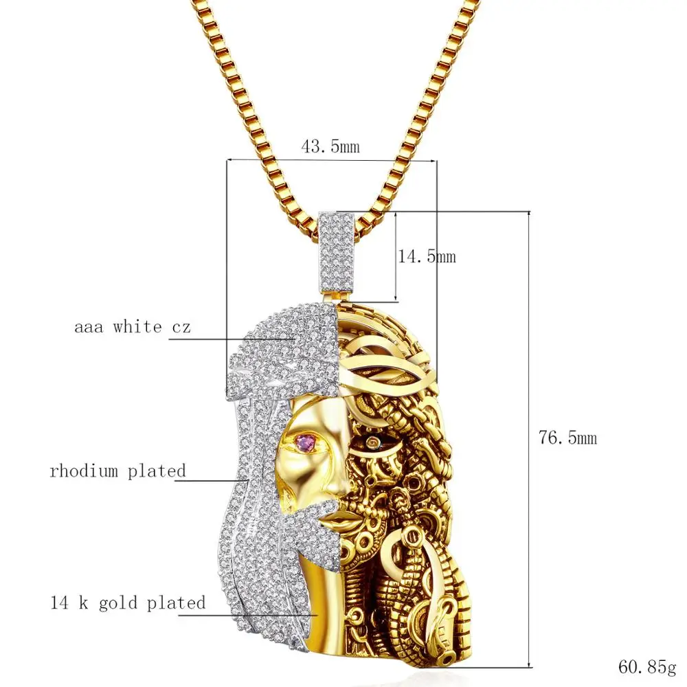 Hot Sale Jesus Pendant Necklace for Man Cubic Zirconia Bling Bling Hip Hop Pendants Copper Gold Rhodium Plated Ice Out  Jewelry