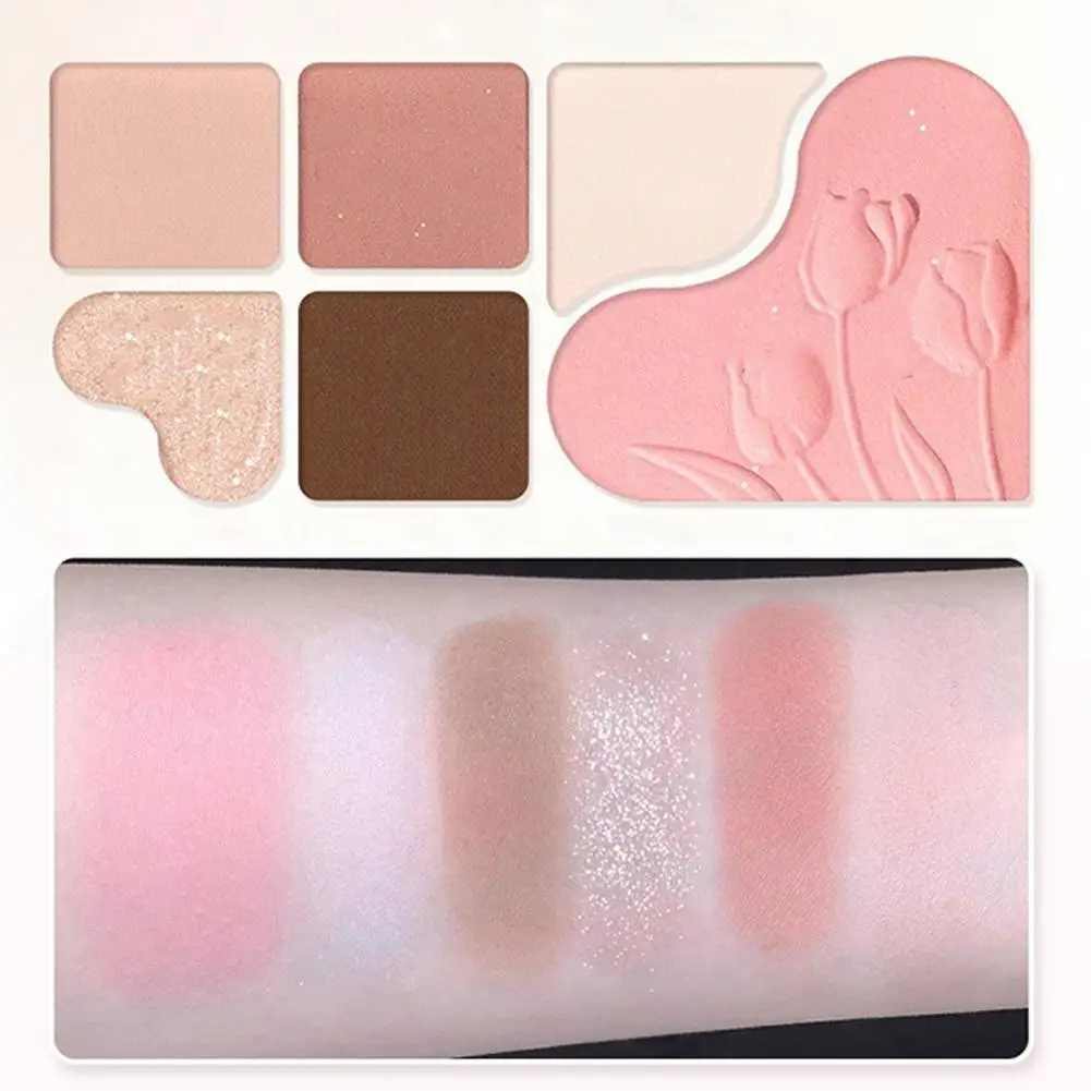 

6-цветная палитра теней для век, румяна для лица, хайлайтер, осветляющие стойкие тени для век в форме сердца, косметика для макияжа