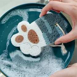 Scouring Pad Absorbent Oil Cartoon Wood Pulp Cellulose Sponge Household Cleaning Tools Pot Brush Strong Adsorption Force