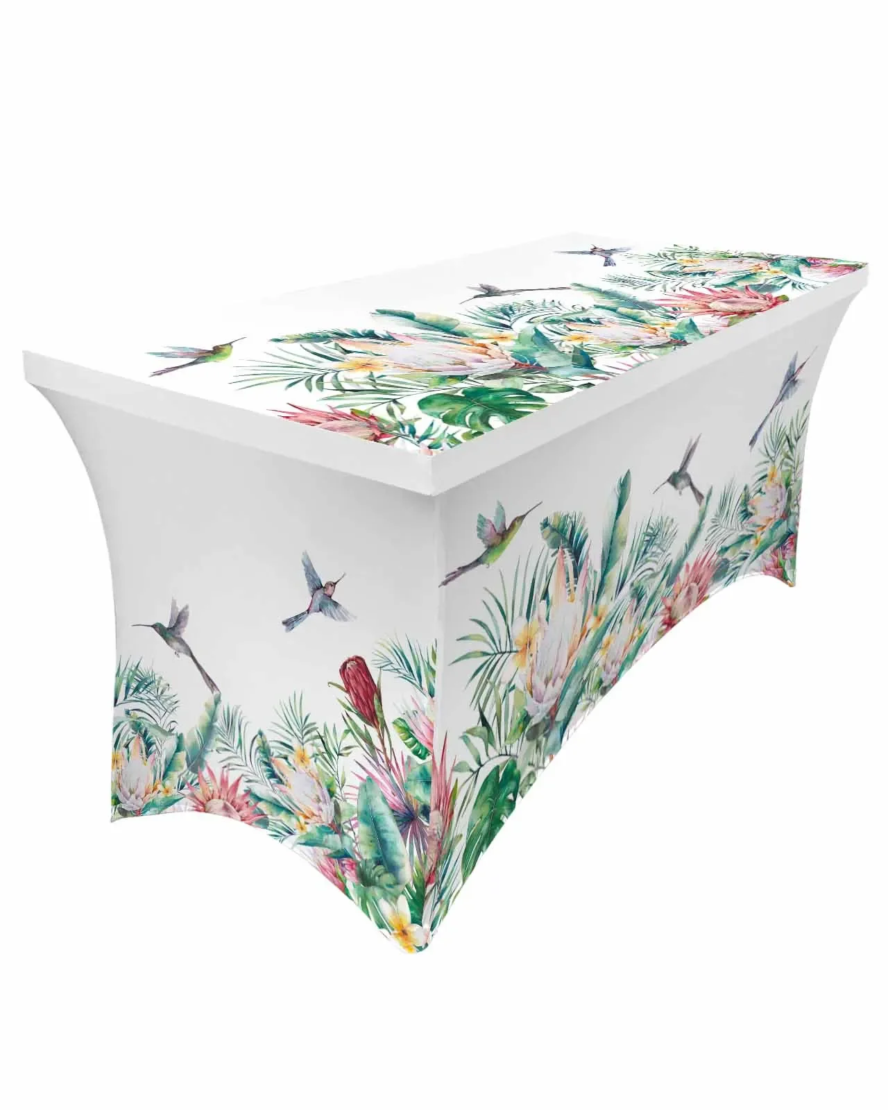 Idyllic Tropical Plants Flowers Hummingbirds Rectangular Elastic Table Skirt Wedding Table Cover Kitchen Dining Table Tablecloth