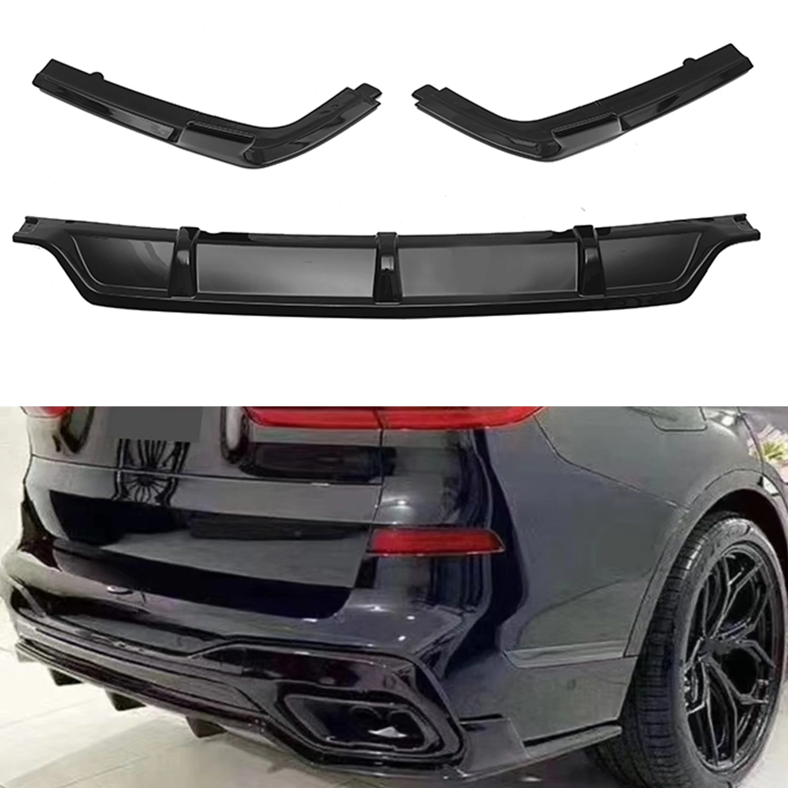 Car Rear Bumper Diffuser Lip Exhaust Bracket Splitter Boot Spoiler Lower For BMW G07 X7 M Sport 2019-2024