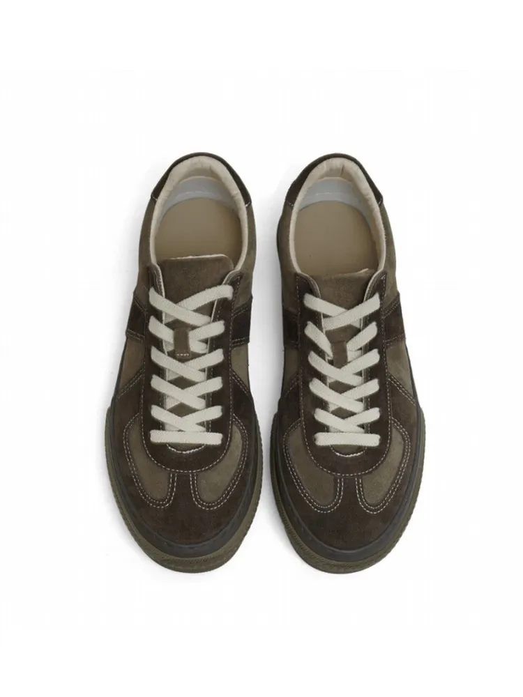Mens Suede Leather Spliced Canvas Outdoor Running Shoes Mixed Colors Lace Up Low Cut Sneakers Jogging Trainers Skateboard Shoes