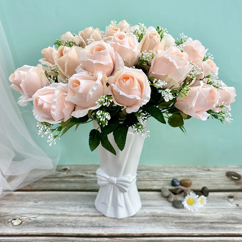 11 Head Rose Artificial Flowers Bouquet Home Decor Bride Wedding Holding Flower Bridal Room Decoration Accessoires Desk Decor