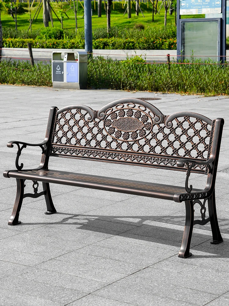 Outdoor cast aluminum park chairs and garden benches