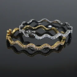 Water Wave Shape Bangles for Women Micro Paved Full Shiny Cubic Zirconia Gold Platinum Plated Color Fashion Jewelry for Party