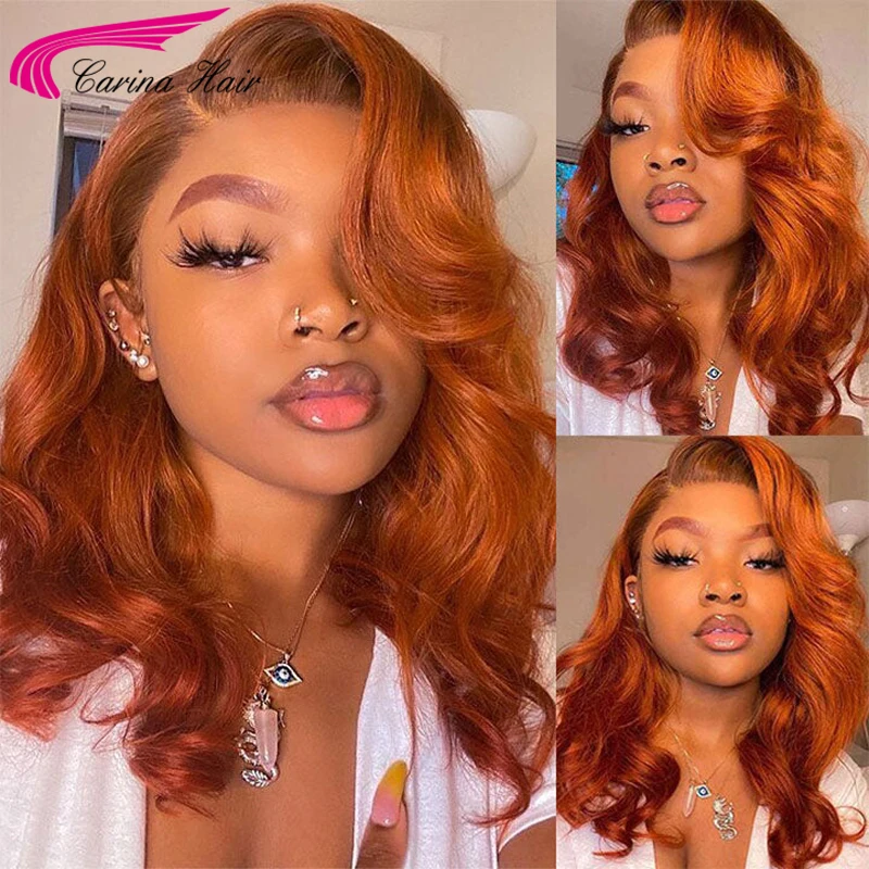 Ginger Orange Colored 13x4 Lace Front Wigs 180% Human Hair Wigs For Women Brazilian Remy 4*4 Wavy Lace Closure Wigs Preplucked