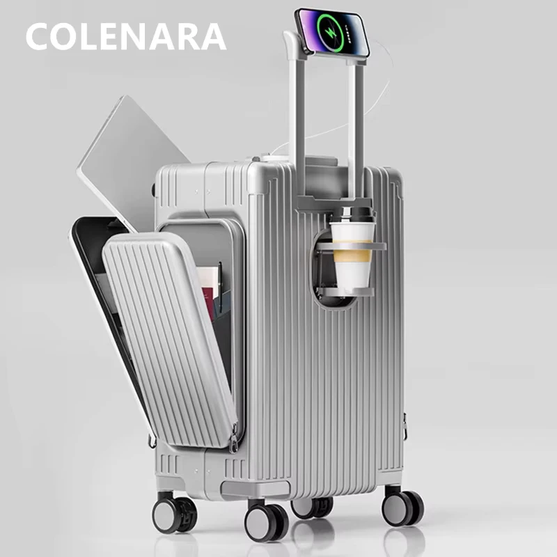COLENARA Multifunctional Suitcase USB Charging Front Opening Boarding Box Laptop Trolley Case 20"24 Inch Carry-on Travel Luggage