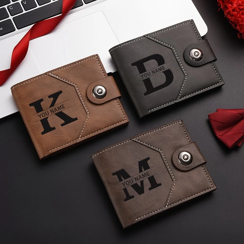 Customized Name PU Leather Men's Short Wallet Ultra Slim Credit Card Holder Multi Card Case Purse Portable Youth Fashion Purse
