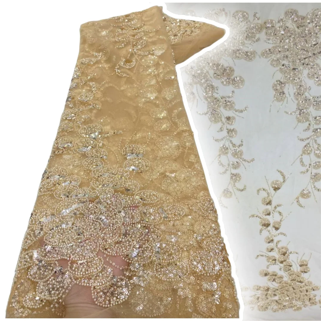 

French Mesh Tulle Lace Fabric High Quality African Net Sequins Embroidery Lace Fabrics For Nigerian Bridal Party Dresses SZ981
