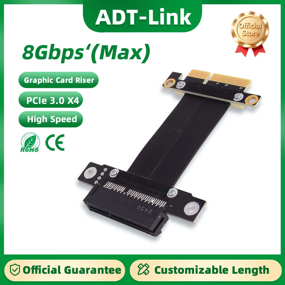 

ADT-Link 8Gbps PCIe 3.0 PCI-E x4 Riser Extension Cable High Speed Flexible Extender Adapter for PC Motherboard Custom Length