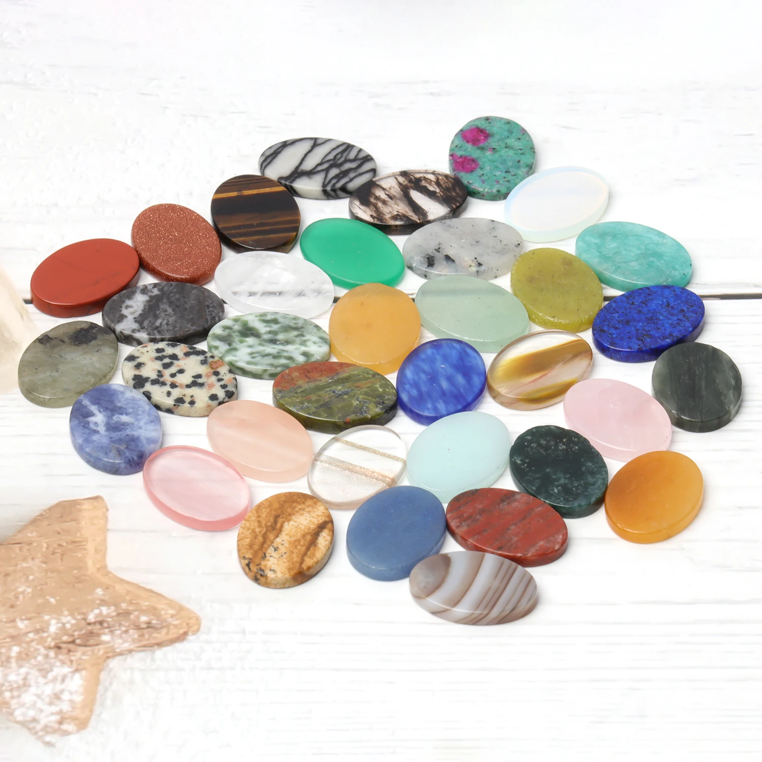 Natural Stone Flat Oval Cabochon Jewelry Handmade Making DIY Bracelet Necklace Hand Crafts Basic Tray Accessory Supply 13x18x2mm