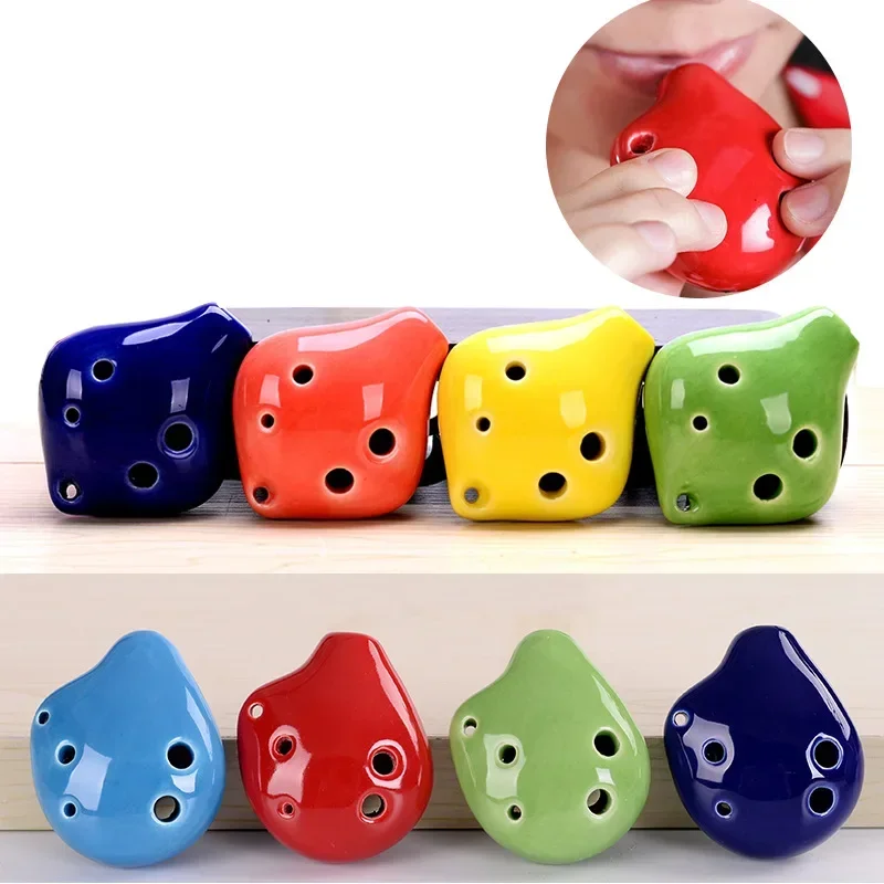 1 adet renk boyama Ocarina flüt sevimli 6 delik Soprano C seramik Mini Piccolo çocuk oyuncak Orff müzik aletleri üç tip