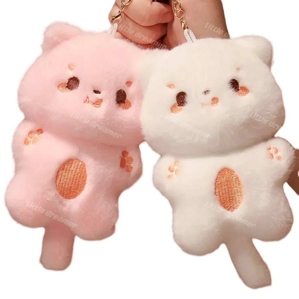 

10cm Downy Kawaii Cat Doll Keychain Bag Decor Pendant Key Ring Cartoon Car Bags Lovely Kitten Keyring Birthday Gift For Kids