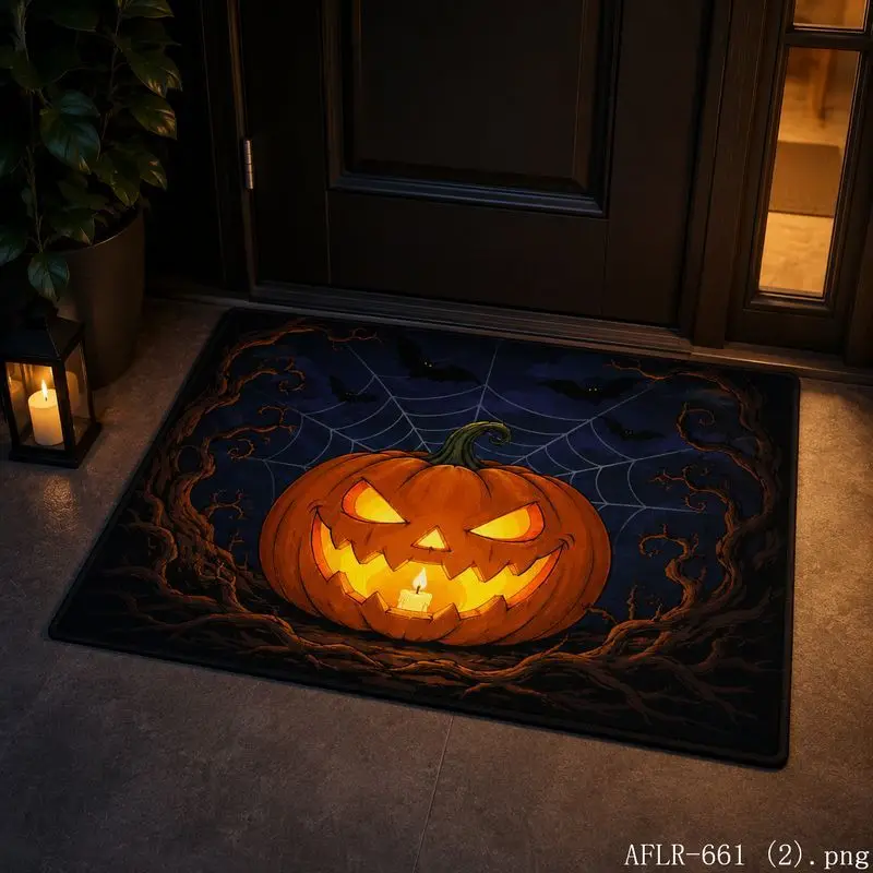 VIKAMA Halloween Pumpkin Lantern Moon Spider Door Mat Gothic Non Slip Entry Rug Home Decor Floor Mat