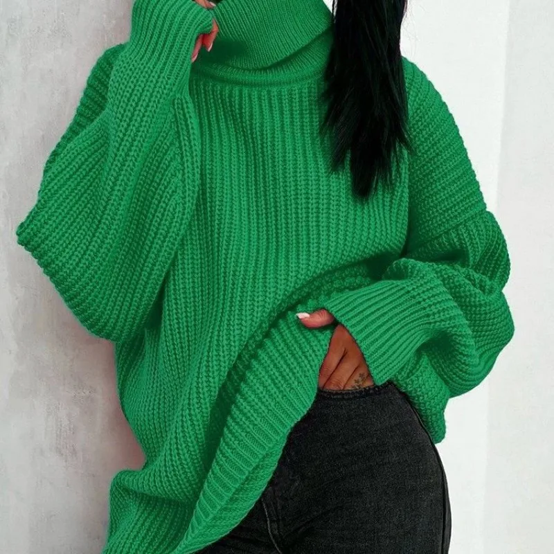 

Women Fashion Solid Color Loose Knitted Sweater Autumn Winter Pullovers Sweater Top Women Casual Long Sleeve Turtleneck Sweater