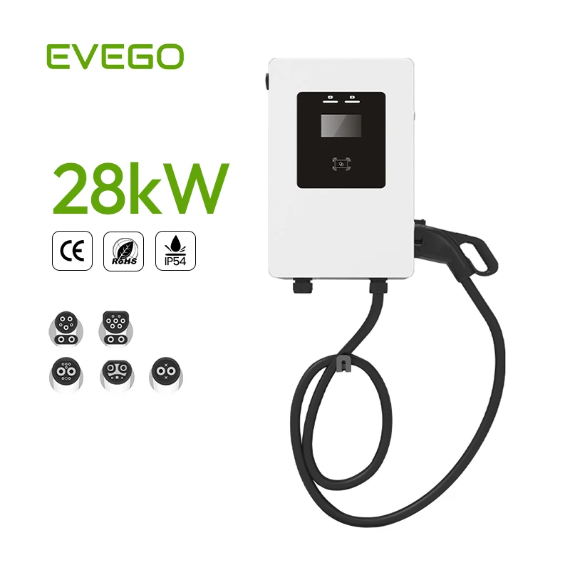 New Electric Vehicle 28kW Level 2 DC Charger 240V Single Phase CCS2 ETL Certified Smart EV 4G Wall Mount EV Charger