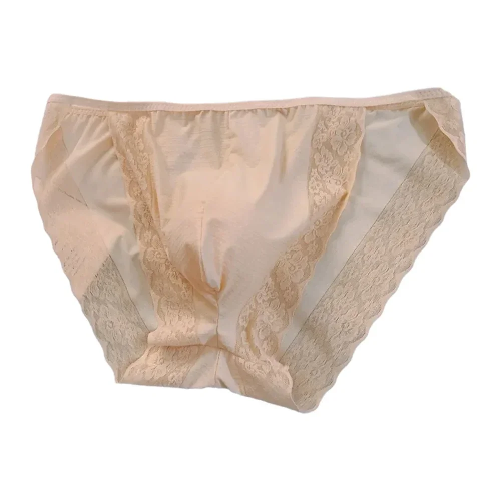 

Sexy Men's Underwear Soft Pouch Ice Silk Seamless Briefs Ultra-Thin Lace Underwear Low Rise Underpants See Through Lingerie