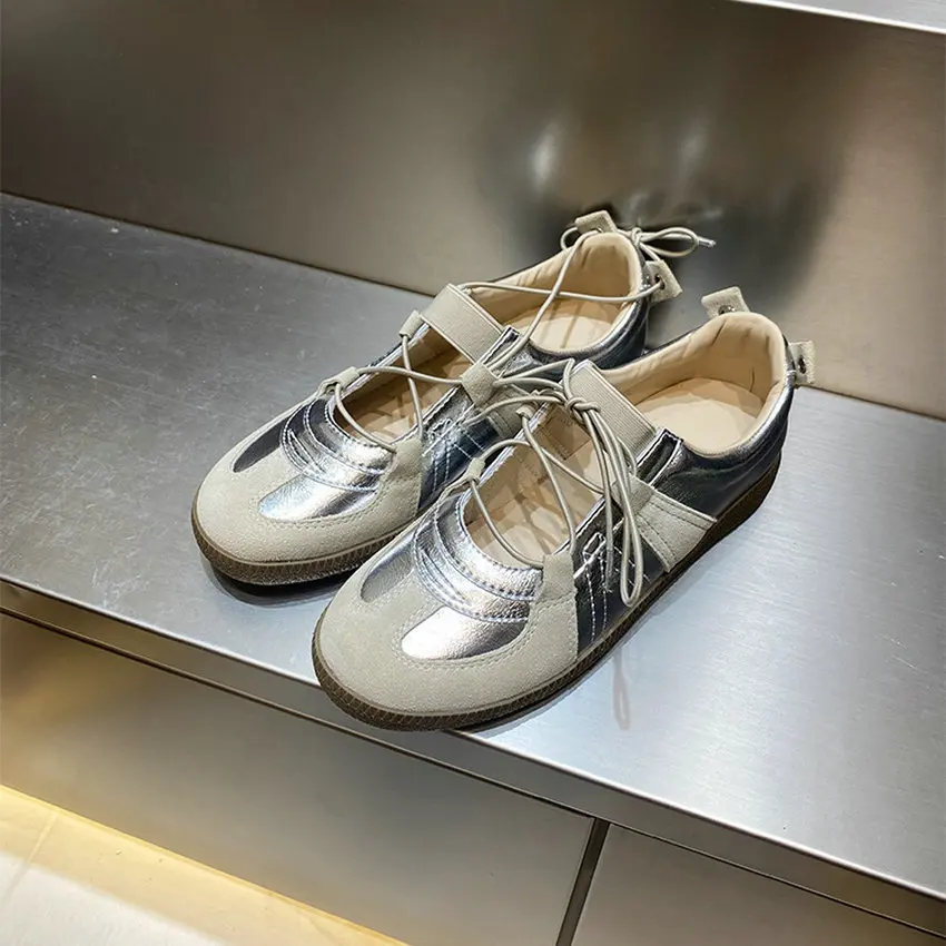 QUTAA 2024 Women Sneakers Genuine Leather Platforms Flats Heel Lace-Up Summer Shoes Woman Casual Leisure Sneakers Size 34-39