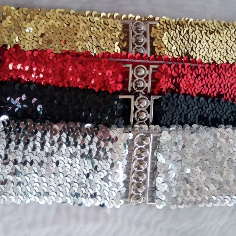 2pcs Punk Elastic Belts Woman Locomotive Full Sequins Waist Belts Western Cowgirl Cool Girls Belt Multi-color Can Drop shipping